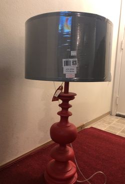 2 red lamps with brand new grey lamp shades