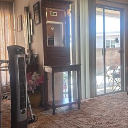 Wood entryway hall tree With Mirror Hooks Drawer Shelf