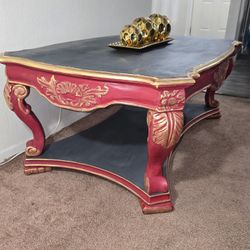 Hand-Painted Victorian Coffee Table: Burgundy & Gold Accent Centerpiece