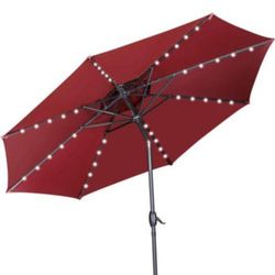 10ft Solar 40 LED Light 2 Tiers Vented Patio Umbrella Outdoor Umbrella with Crank and Push Button Tilt (Wine red)