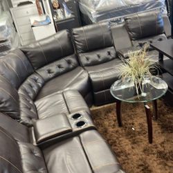 New Black Leather Sectional 