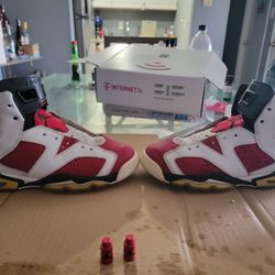 Air JORDAN RETRO 6 WHT/RED/BLK SIZE 6.5