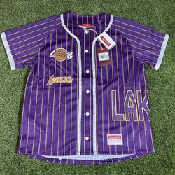 NWT Los Angeles Lakers Retro Rhinestone Hooded Baseball Jersey 