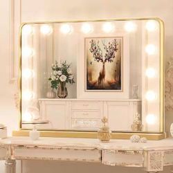 HOLLYWOOD LIGHTED MAKEUP MIRROR 24 BY 21 IN. WITH 17 DIMMABLE LED LIGHTS TABLETOP OR WALL MOUNT