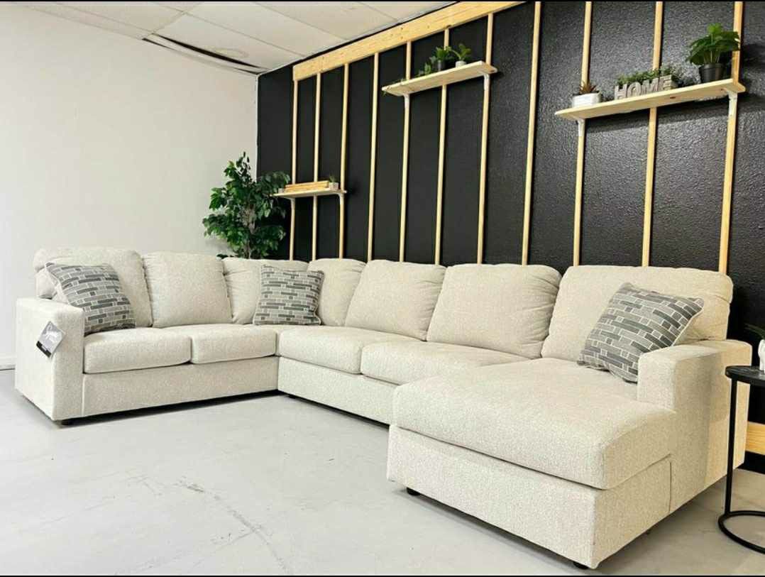 Edenfield Linen White Cozy U Shaped Sectional Couch 