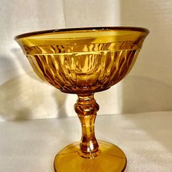 Vintage Amber Compote 6” Round And 7” Tall