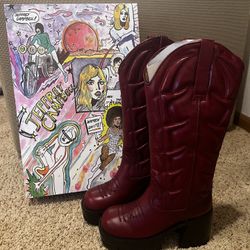 Jeffrey Campbell Honky Tonk Cowboy Boots Red Size 7.5