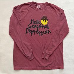 Comfort Colors maroon men’s long sleeve graphic tee, size medium