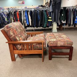 Vintage Mission Style Futon Chair W/ Footrest