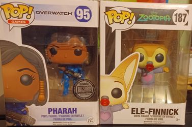 2 Funko Pops Zootopia Ele-Finnick #187 & Blizzard Exclusive Overwatch Pharah #95