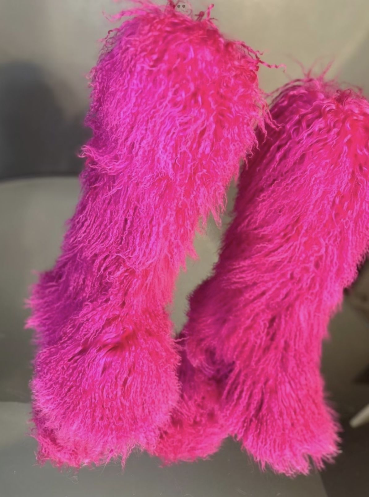 Pink Real Fur Shaggy Knee Boots Sizes 7,7.5,8,9,9.5 & 10 (message Size To Order)