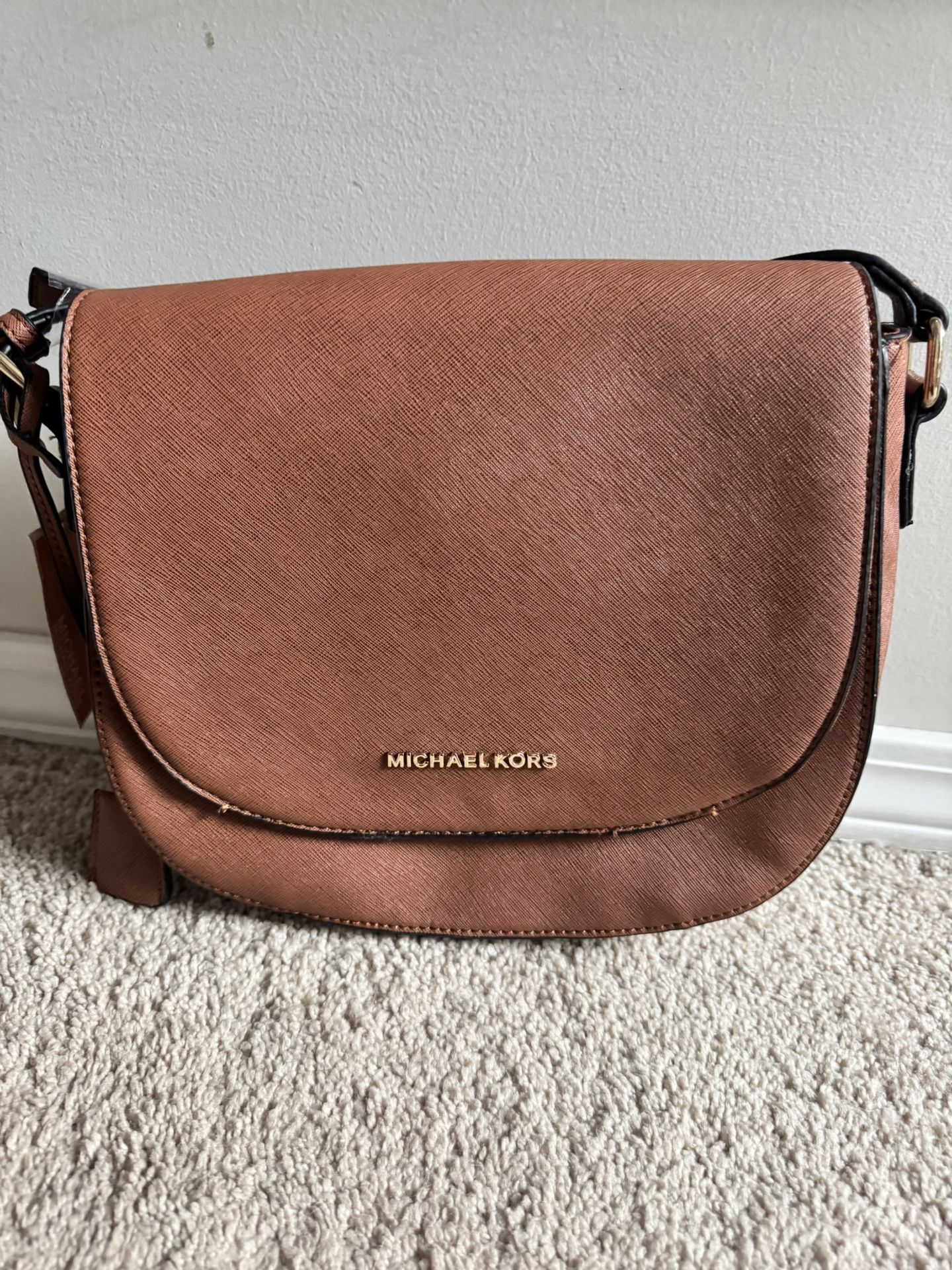 Brown vegan leather crossbody gold hardware purse bag
