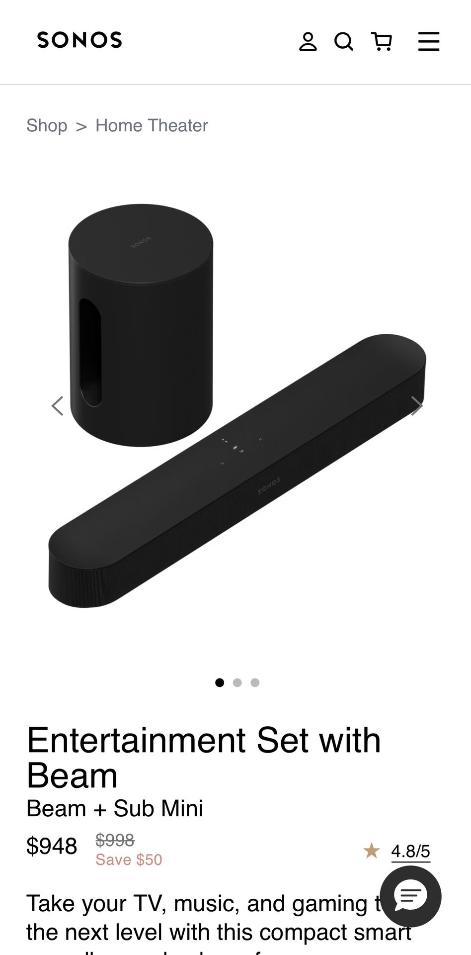 Sonos Entertainment Set with Beam Beam + Sub Mini