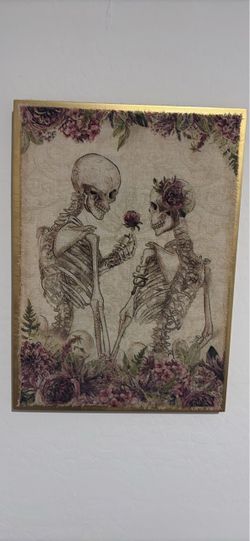 Skeleton Couple Floral Wall Art Canvas