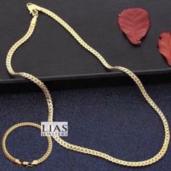 New 18k Yellow Gold Cuban Link Chain And Bracelet 