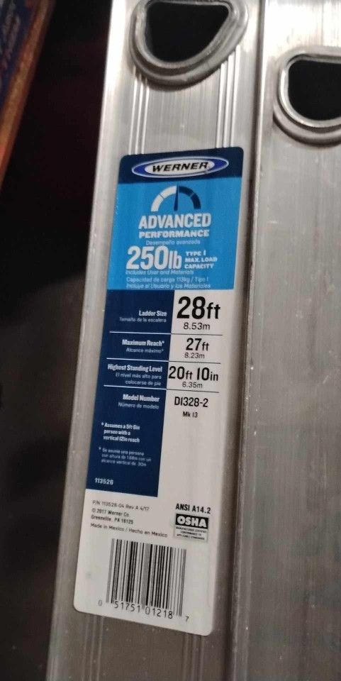 28 Ft Aluminum Werner Extension Ladder