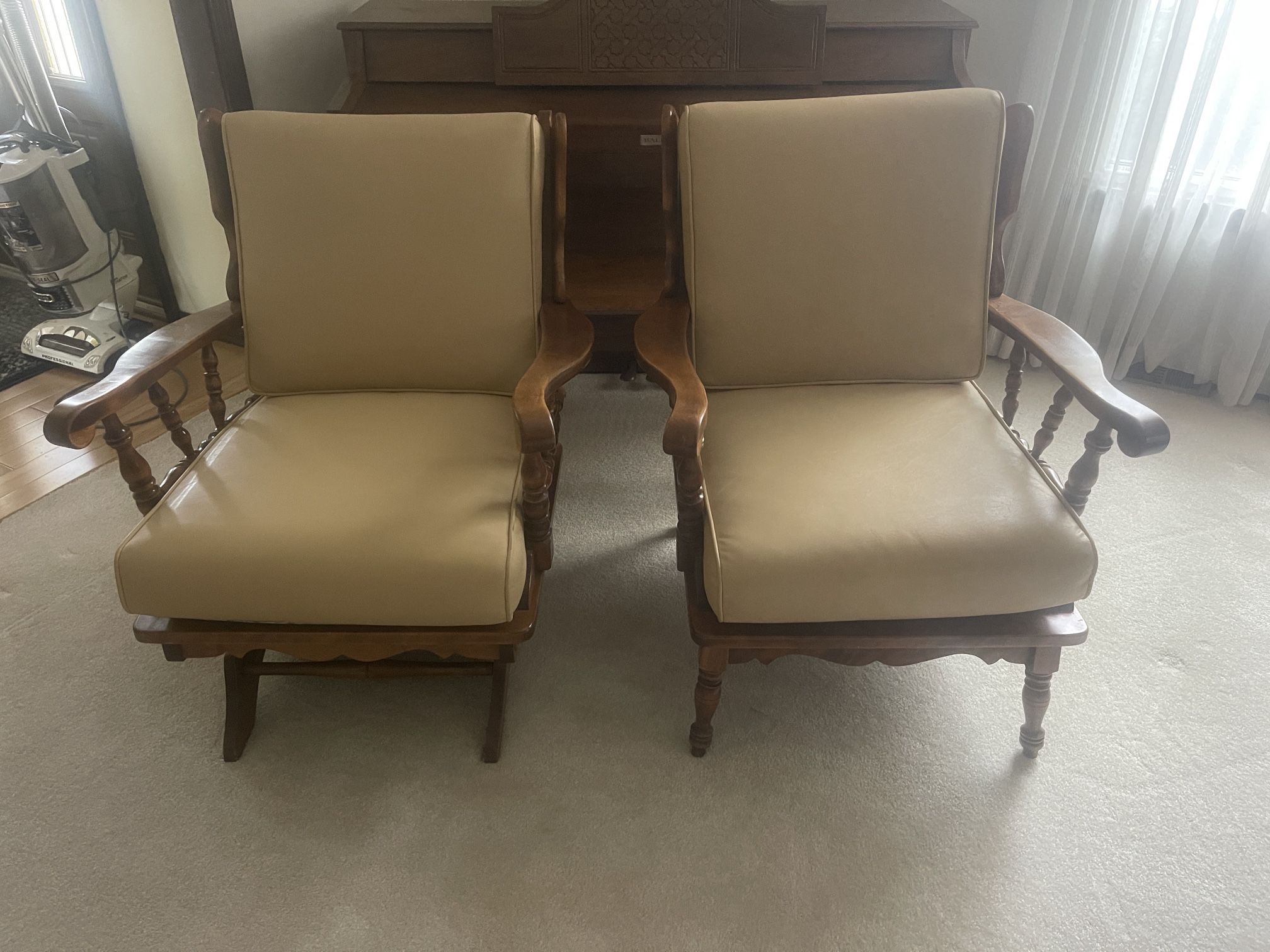 2 Vintage Wood Frame – New Upholstered Cushions.