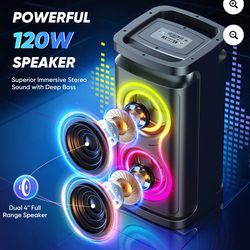 GCZ Party Bluetooth Speaker, 120W Loud Sound with Deep Bass for Outdoor Backyard Party, TWS Party Lights and Karaoke Effects, Microphone and Guitar In