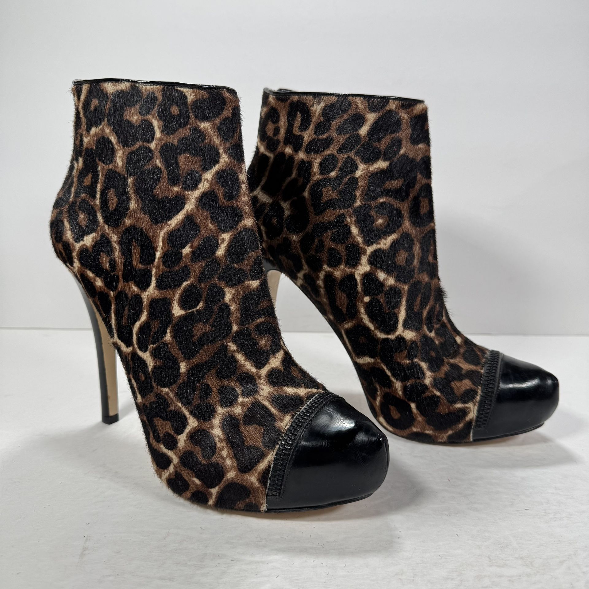 MICHAEL Michael Kors Cynthia Heeled Bootie Black Brown Cheetah Print Women 9M