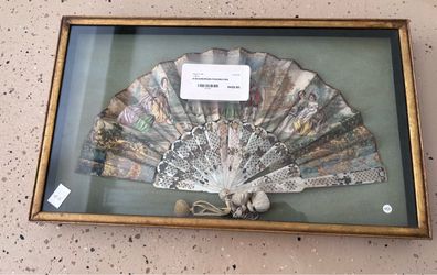 Antique European Folding Fan in Original Frame – 18” x 11”