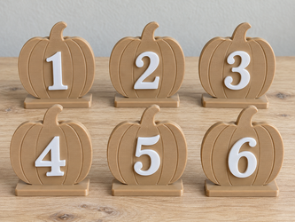 Pumpkin Table Numbers 1–6, Set of Six Fall Event Signs, Custom Colors