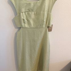 NEW anthropologie Maeve Metallic Green Midi Dress Side Cut-Outs Back Keyhole Size 8