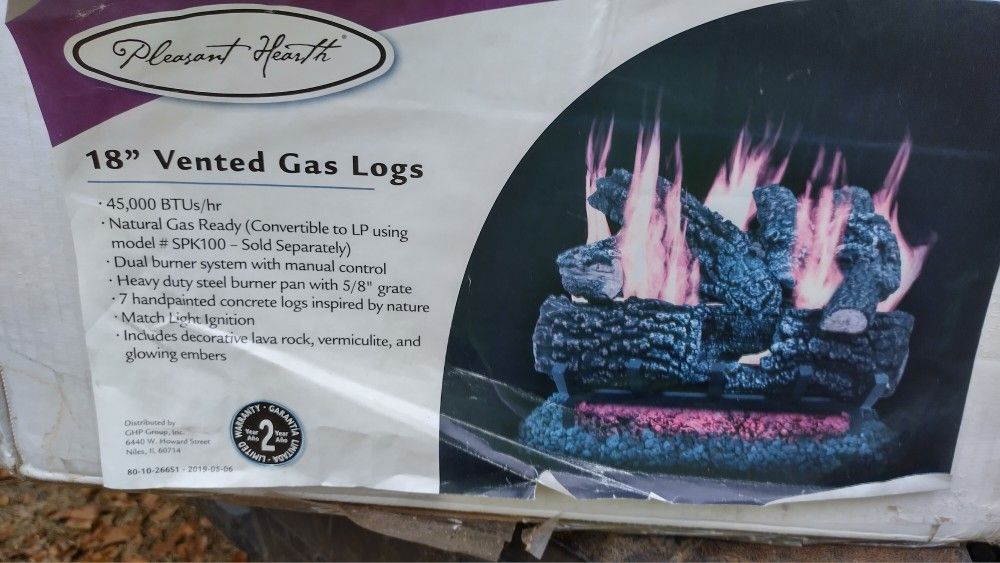 18" Vented Gas Logs 45,000 BTU's Hr New In Box!!!