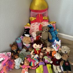 Lot of 20+ Plush Stuffed Animals Cookie Monster Flamingo Unicorn Puzzle Toys