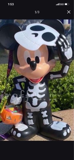Disney Parks Mickey Mouse Skeleton Popcorn Bucket Exclusive. Glows In The Dark and Pumpkin in hand lights up $60