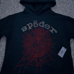 Black Sp5der Rhinestone OG Web V2 Hoodie