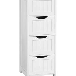 Bathroom Storage Cabinet with 4 Drawers, Freestanding Narrow Wooden Side Storage - Brand New, Still In Box