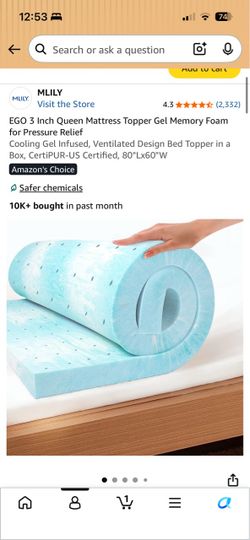 EGO 3 Inch Queen Mattress Topper Gel Memory Foam for Pressure Relief