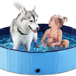 Jasonwell Foldable Dog Pool, Pet Bath Pool, Kiddie Pool, Puppy Splash Pool Large Dogs and Cats and Kids, 48 ​​Inch, Blue