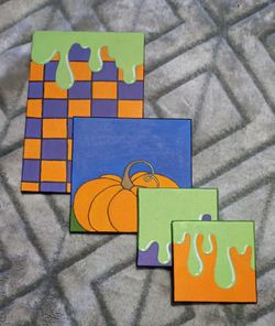 Halloween Acrylic Canvas Painting Set of 4