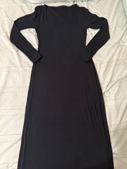 Extra Large Black Long Sleeve Scoop Neck Maxi Dress – Stretchy Ribbed Bodycon Style