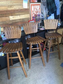 mid-century modern Arthur Umanoff-style slatted wood bar stool Set Of 3
