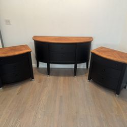 Modern Black & Wood 3-Piece Bedroom Set – Dresser + 2 Nightstands