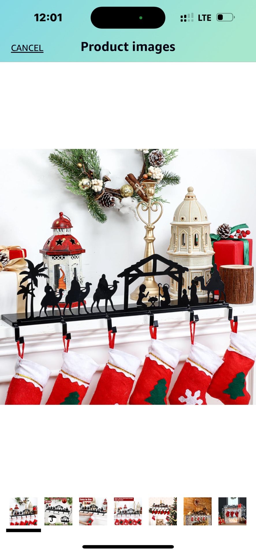 Yaocom Metal Christmas Stocking Holder Christmas Nativity Stocking Holder with 6 Hooks for Mantle Fireplace Decoration, 23.6 x 4.7 x 5.9 Inches, Black