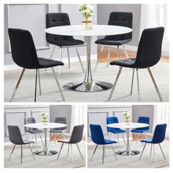 RETRO MODERN 5-PIECE ROUND BLUE BLACK GRAY/STAINLESS STEEL KITCHEN DINING TABLE SET