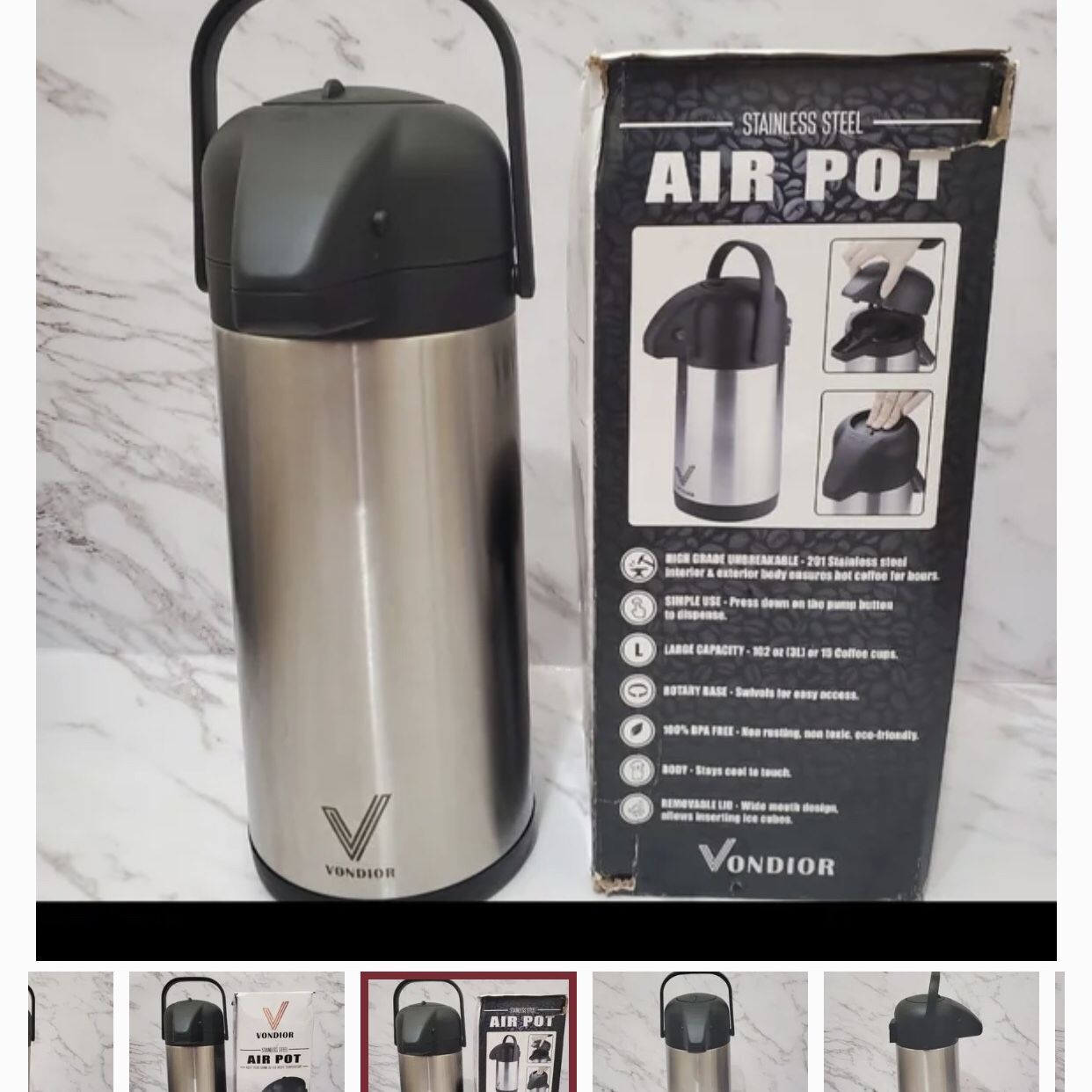 Vondior Airpot Coffee Dispenser with Pump - Insulated Stainless