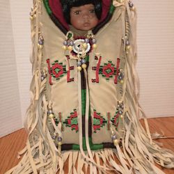 Vintage  25" Native American Indian Porcelain Papoose Doll $75 F