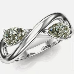 2.15 Ct Vvs1;=Pear White Moissanite Diamond Engagement Silver Ring