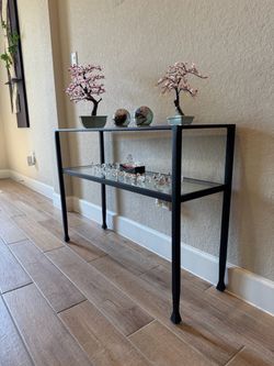 Pottery Barnes Black Metal Glass Console Table Two Tier
