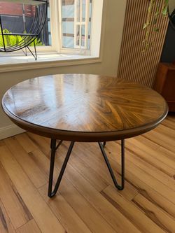 Natural wood round 4 person dining table