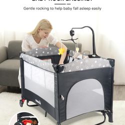 Bedside Bassinet for Baby, Baby Crib with Mosquito Net, Mattress, Diaper Changer, Baby Playpen for Newborn to Toddles, Portable Crib for Baby, Pack an