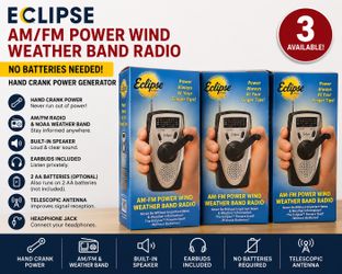NEW Eclipse AM/FM Weather Band Hand Crank Emergency Radios – No Batteries Needed
