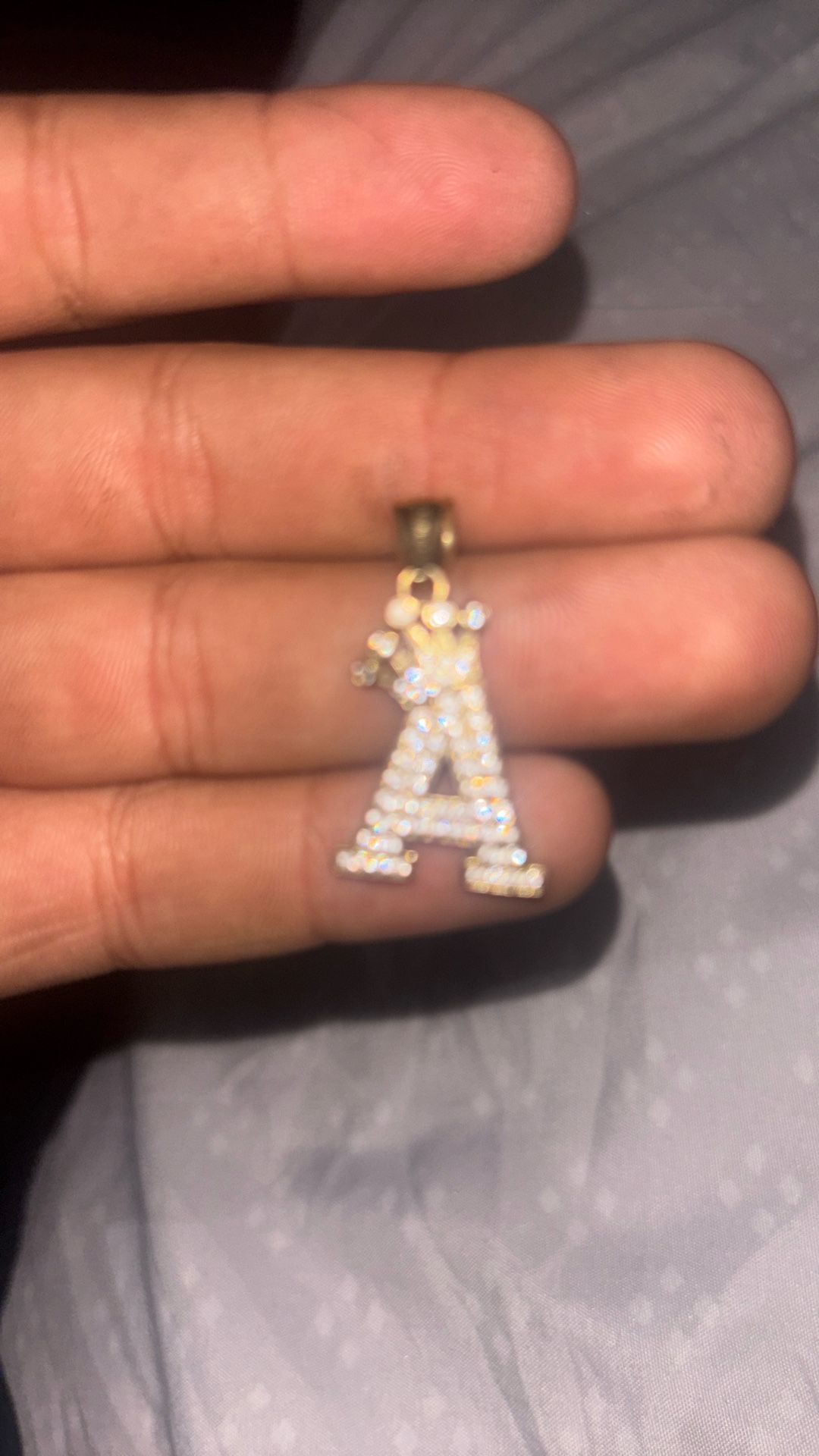 14 karat letter a with a crown on top chain charm