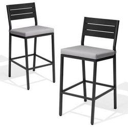 New Set of 2 Outdoor Metal barstools with Cushion in Light Gray Bar Stool