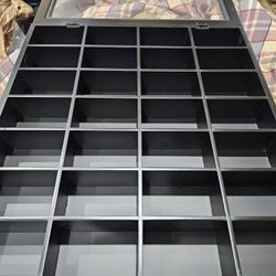 18 x 16-1/2 x2-1/2 ,wooden display case,for jewelry,shot glss,hot cars or more. LIKE NEW,, FIRM.