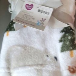 Wooland Animal Plush Baby Blanket   White Grey And Green Unisex